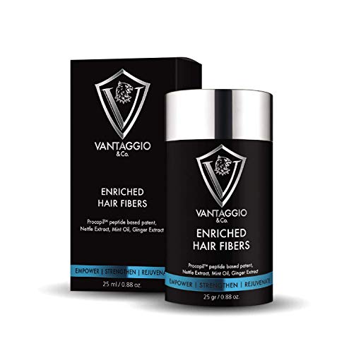 Vantaggio Enriched Hair Fibers for Thinning Hair - 25 gr./ 0.88 oz. Natural Spray-On Hair Thickener Fibers for Men with PROCAPIL for Growth Stimulus - Matches Your Natural Hair Color (Black)