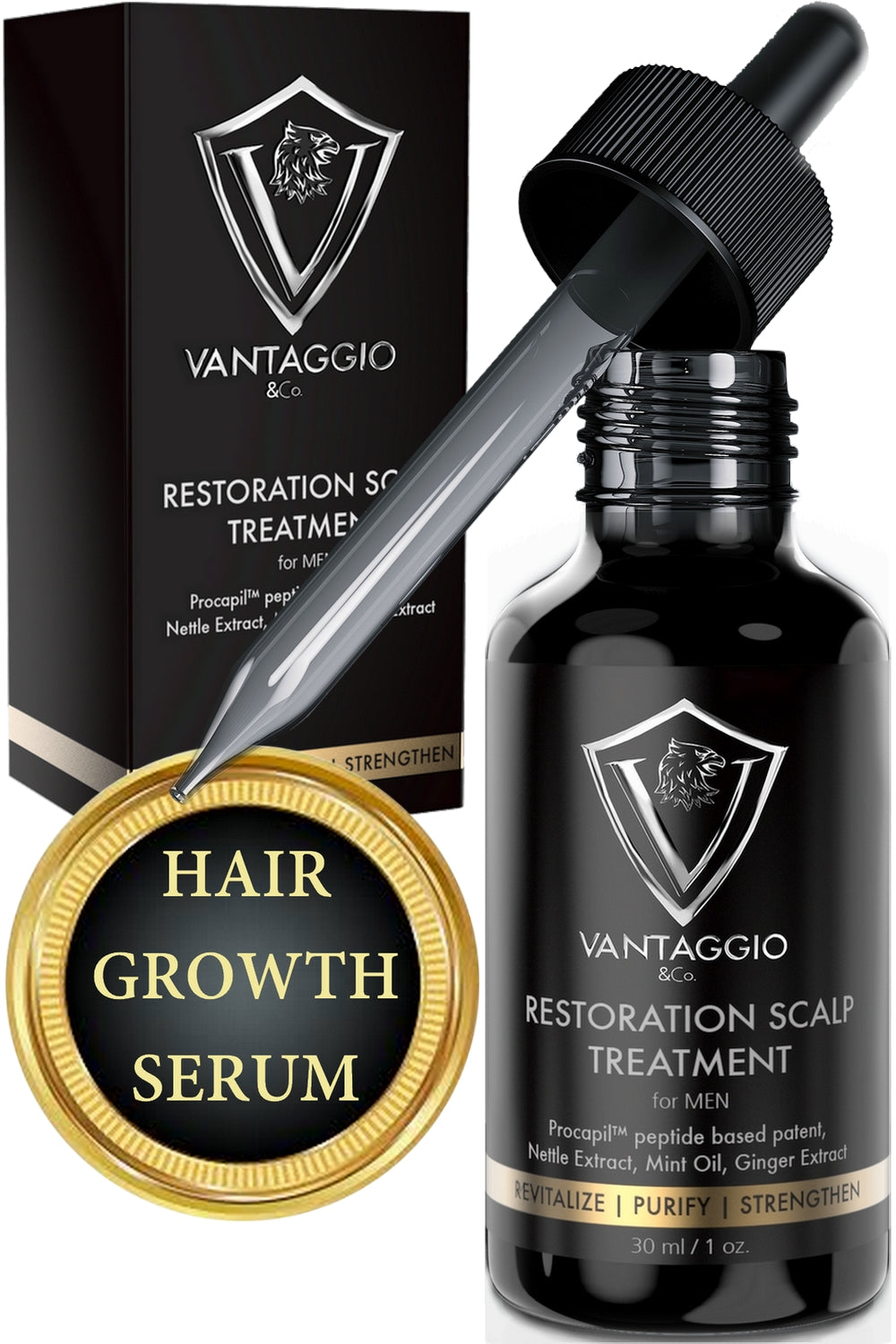Hair Growth Serum and Scalp Treatment - Hair Loss Treatments for Men – Thickening DHT Blocker Fight Thinning and Alopecia - Contains Ginger Castor Oil Aloe Vera and Peppermint - 1oz